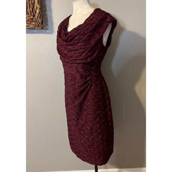 Connected Dress 14 Maroon Shimmer Sheath Wedding Party Cruise Event New - Picture 7 of 12
